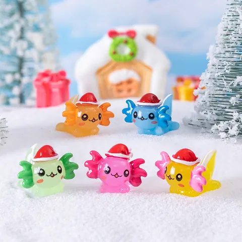 Figurine In Miniatura Di Axolotl Di Natale In Resina Decorazione Da Scrivania Animaletto Con Cappello Di Babbo Natale