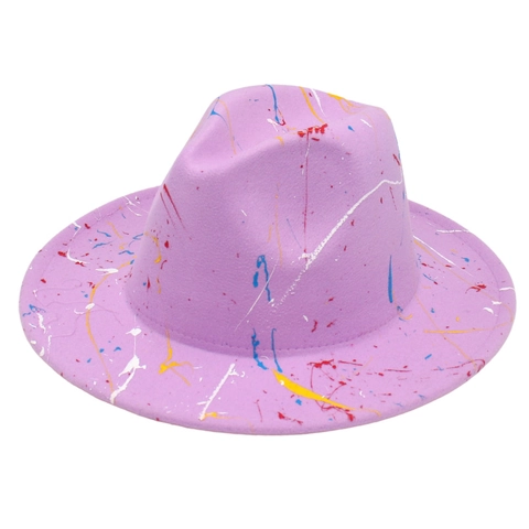 Colorful Paint Splatter Fedora Hat Wide Brim Cotton Felt Jazz Cap Vintage Artistic Streetwear Accessory For Men Women