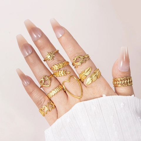 Bagues Réglables Acier Inoxydable Cœur Feuille Nœud Design Bijoux De Mode Bohème Minimaliste Pour Femmes