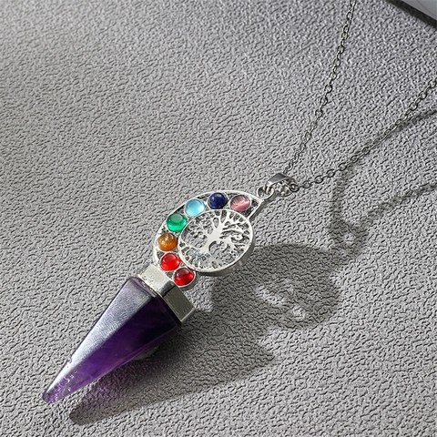 Collana Pendente Albero Della Vita Lega Pietra Naturale Chakra Cristallo Curativo Stile Retro Vintage Per Donne