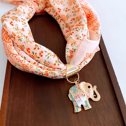 Collana Sciarpa In Raso Floreale Con Ciondolo Elefante Catena Lunga Da Maglione Con Strass Künstliche Perle Finte Gioielli Donne