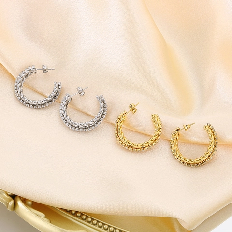 Pendientes De Aro En C Acero Inoxidable Diseño De Cuerda Retorcida Con Diamantes De Imitación Joyería De Lujo Vintage Para Mujer