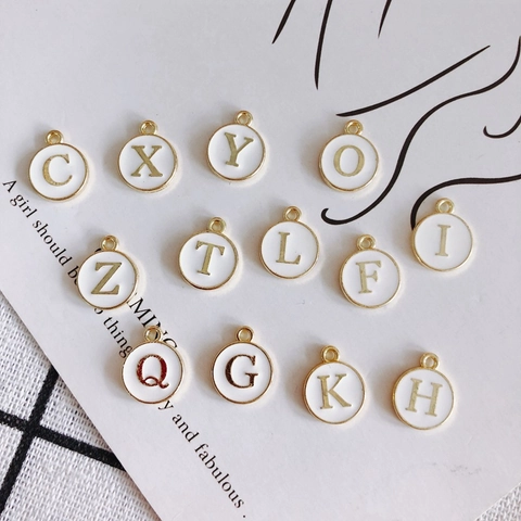 Vintage Alloy Enamel Alphabet Letter Round Pendant For DIY Jewelry Making Necklace Bracelet Finding Accessories Gold White