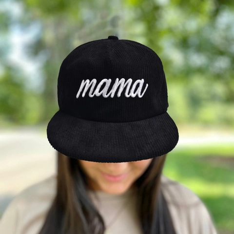 MAMA Bestickte Cord Baseballkappe Flache Krempe Verstellbar Outdoor Winter Warm Sonnenhut Für Damen Retro Stil