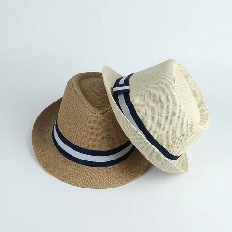 Cappello Fedora di Paglia di Carta Estivo Unisex Retro Cappello Jazz Traspirante Parasole Cappello da Spiaggia Con Nastro a Righe
