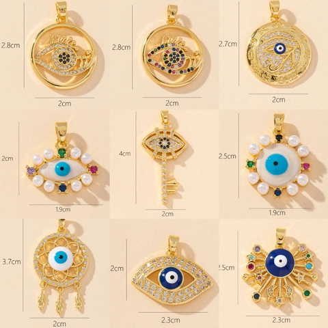 Evil Eye Anhänger Kupfer Vergoldet Multi Zirkonia Emaille Böhmisch Horus Auge Schmuck Anhänger Für Damen