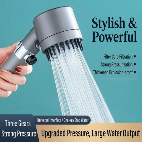 Soffione Doccia Portatile Alta Pressione Tripla Modalità Filtrazione Arresto Acqua A Pulsante ABS Massaggio Bagno