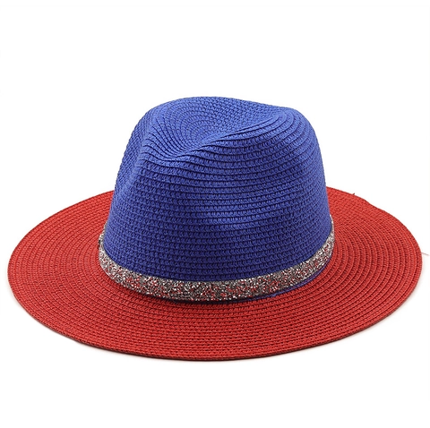 Tweekleurige Strooi Fedora Hoed Met Glitterband Zonbescherming Strandvakantie Jazzstijl Voor Heren Dames