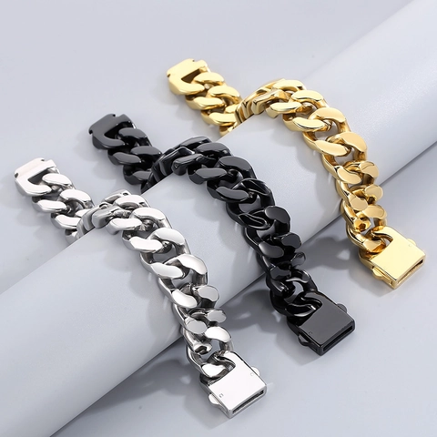 Pulsera De Cadena Cubana Gruesa Para Hombre Acero Inoxidable 316L Pulido Joyería Punk Hip Hop De Calle Regalo