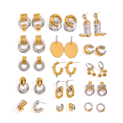 Boucles d'Oreilles Minimalistes Modernes en Acier Inoxydable Bicolore Or Argent Imperméable Hypoallergénique Bijoux Femme