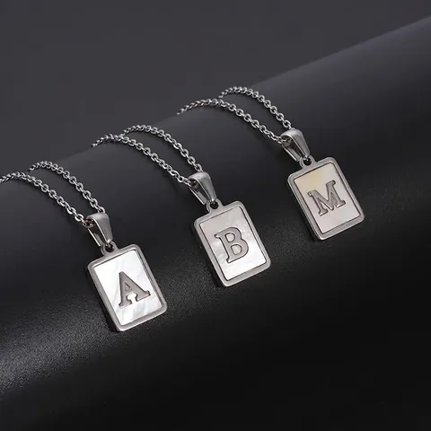 Collar Con Inicial De Acero Inoxidable Colgante Rectangular De Nácar Joyería Elegante Simple Para Mujer