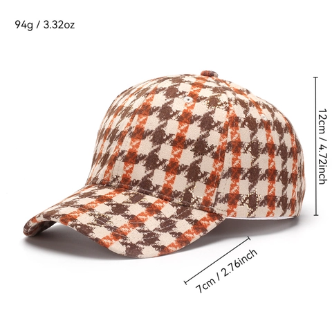 Vintage Houndstooth Baseball Cap Tweed Fabric Adjustable Sun Protection Hat For Women Retro Style Casual Sporty Accessories