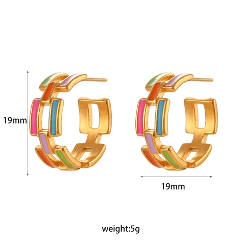 Vintage Geometrische Hohlkette Hoop Ohrringe Für Damen 18K Vergoldet Edelstahl Bunte Emaille Schmuck Geschenk