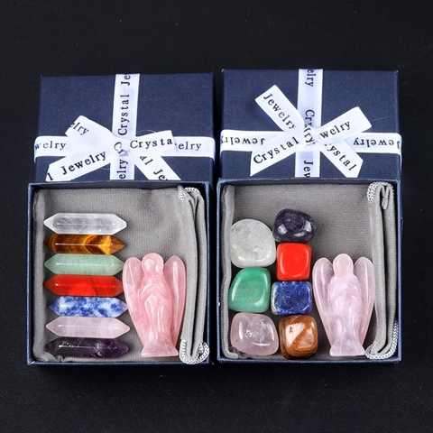 Pietre Guarigione Chakra In Cristallo Naturale Con Statua Angelo In Quarzo Rosa E Pilastri Esagonali Per Meditazione Decorazione Casa Regalo