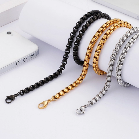 Collar Pulsera De Cadena De Caja Acero Inoxidable Hip Hop Punk Joyería Eslabones Cuadrados Para Hombre Mujer Estilo Retro
