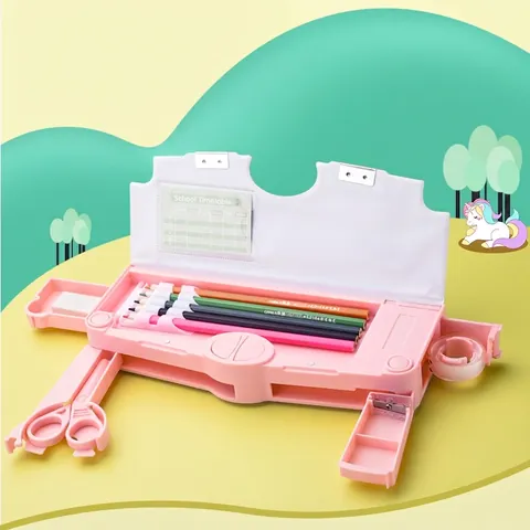 Estuche Multifuncional De Plástico Para Lápices Gran Capacitad Con Botones Pop-up Y Sacapuntas Integrado Para Niños