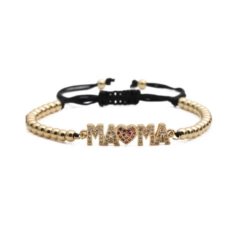 Mama Heart Letter Adjustable Bracelet Copper Alloy Zircon Jewelry Mothers Day Gift For Women