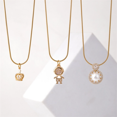 Vintage Minimalistisch Kupfer Halskette Elegant Vergoldet Künstliche Perle Strass Anhänger Halskette Für Damen Geschenk Schmuck
