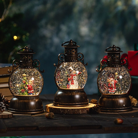 Lanterna Palla Di Neve Natalizia In Bronzo Vintage Carillon Con Luce LED Effetto Neve Automatica Decorazione Festiva