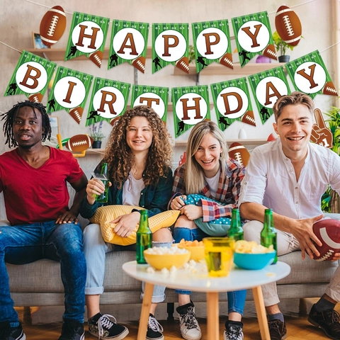 Banner Decorazione Festa Compleanno Tema Football Americano Rugby Cake Toppers Carta Glitter Stile Sportivo Per Bambini