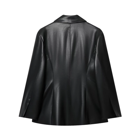 Chaqueta Blazer De Cuero Sintético Para Mujer Solapa Slim Fit Color Sólido Casual PU Moda De Exterior