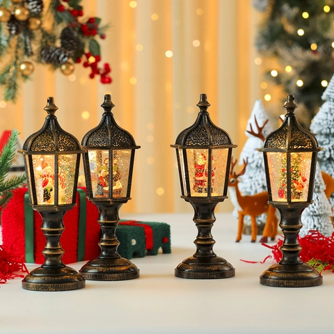 Linterna De Bola De Nieve De Navidad Retro Bronce LED Luminosa Música Lámpara Decorativa Con Agua Escritorio Regalo Resina