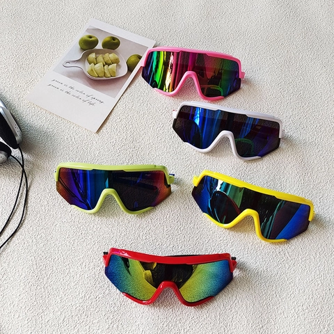Kinderen Wielrennen Zonnebril PC Lens TR90 Frame UV400 Bescherming Buitensport Oversized Uit Eén Stuk Cool Jongens Meisjes