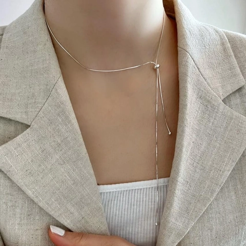 925 Sterling Silber Y Halskette Für Damen Minimalistische Verstellbare Schieber Schlangenkette Eleganter Schmuck