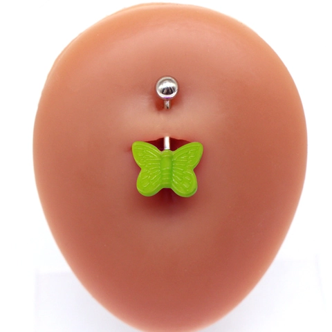 Colorful Acrylic Butterfly Belly Ring Silver Metal Bar Cute Navel Piercing Jewelry For Women Girls