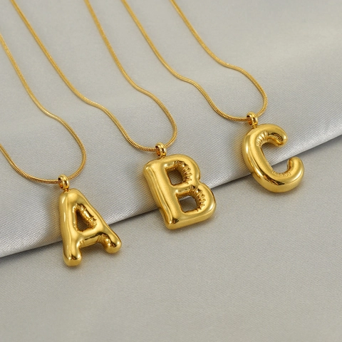 Collana Pendente Lettera Bolla Placcata Oro 18K Acciaio Inossidabile Gioielli Alfabeto Palloncino Con Catena A Serpente