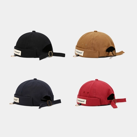 Retro Docker Hat Cotton Canvas Brimless Cap With Metal Ring Letter Patch Adjustable Hip Hop Miki Hat For Men Women