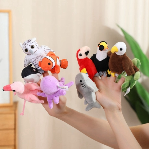 Animal Finger Puppets Plush Soft Toy For Storytelling Early Education Marine Sea Creatures Birds Patterns Cute