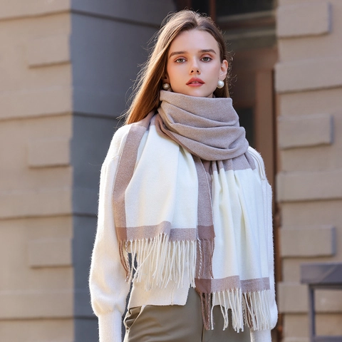 Fashion Plaid Contrast Color Tassel Scarf For Men Women Soft Warm Warp Knitted Polyester Winter Scarf Shawl Wrap