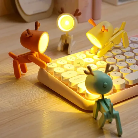 Mini LED Night Light Cute Cartoon Dog Deer Shape Adjustable Joints Plastic Portable Table Lamp For Desktop Decor