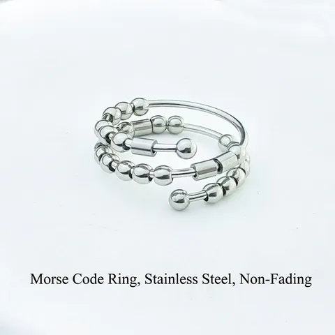Morse Code Angst Ring 316L Edelstahl Fidget Perlen Spirale Anti Stress Erleichterung Verstellbarer Offener Finger Schmuck