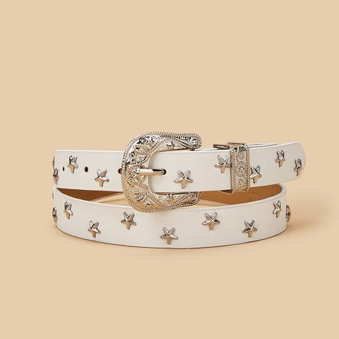 Cintura da Donna in Pelle PU Stile Western Vintage Con Rivetti a Stella e Fibbia Intagliata Accessori per Cinturino Punk Personalizzati