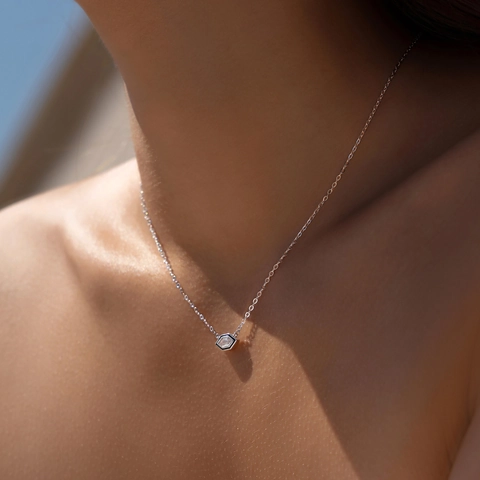 Halskette Mit Sechseckigem Anhänger Aus 925 Sterling Silber Mit Schwarzer Emaille Und Zirkonia Geometrischer Schmuck
