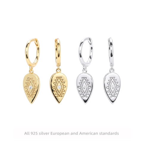S925 Sterling Zilver Boze Oog Hoop Drop Oorbellen Vintage Franse Totem Waterdruppel Hanger Zirconia Sieraden Voor Vrouwen