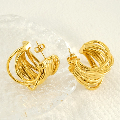 Irregular Multi-layer Wrapped Line Earrings 18K Gold Plated Stainless Steel Modern Minimalist C Shaped Jewelry For Women
