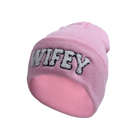 Wifey Embroidered Knitted Beanie Winter Warm Outdoor Soft Acrylic Casual Headwear For Women
