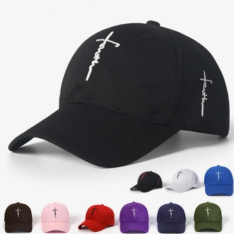 Baseball Cap Cotton And Polyester Faith Cross Embroidery Sun Protection Adjustable Outdoor Sports Hat For Men Women