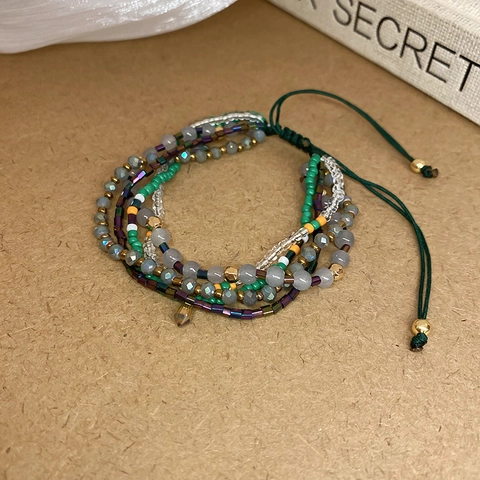 Bracciale Multistrato Con Perline Donna Perline Di Vetro Cristallo Coulisse Regolabile Stile Etnico Boho Gioielli