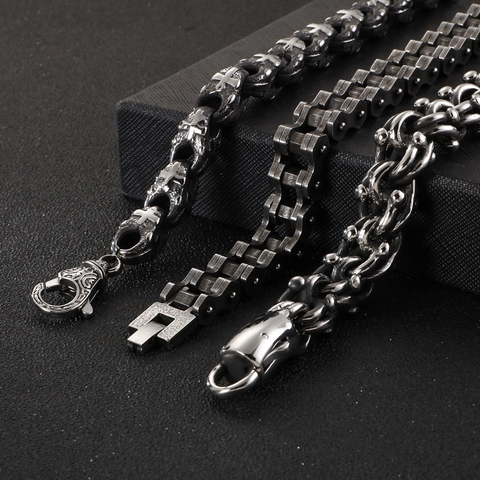 Bracciale Da Uomo Acciaio Inossidabile 316L Retro Croce Catena Bicicletta Punk Stile Industriale Gioielli Biker