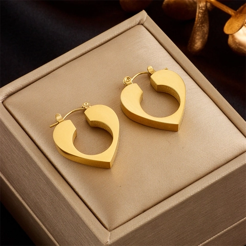 Orecchini A Cerchio A Cuore Acciaio Al Titanio Design Cavo Stile Minimalista Con Perno In Acciaio Inossidabile Per Donna