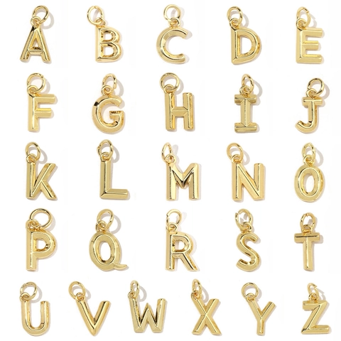Alphabet Letter Charms Copper 18K Gold Plated Pendants For DIY Jewelry Making Name Minimalist For Women