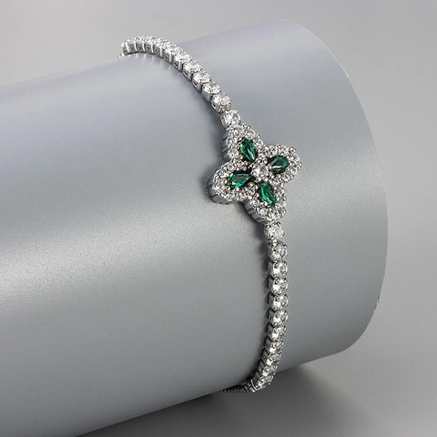 Zircon Four Leaf Clover Adjustable Bolo Bracelet Copper Rhombus Flower Fashion Jewelry For Women