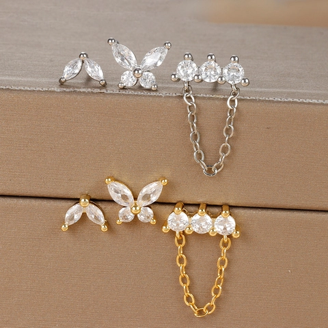Vlinder Blad En Ketting Zirkoon Oorbellen Met Roestvrijstalen Oorsteker Koperen Basis Verfijnde Mode Sieraden Voor Dames