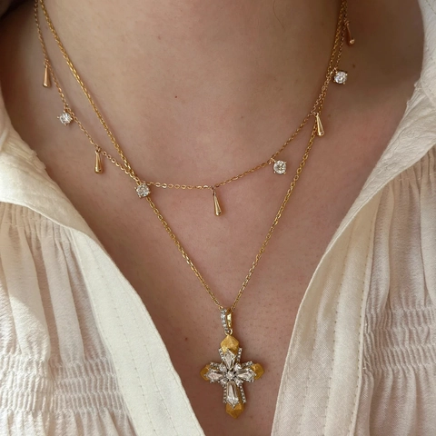 Vintage Kupfer Kreuz Anhänger Layered Halskette Mit Strass Für Damen Italienische Gebürstete Vatikan Stil Mode Schmuck