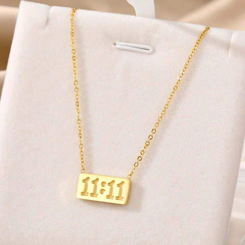 Minimalistische Engel Nummer 11:11 Rechthoekige Hanger Ketting Roestvrij Staal Verguld Sieraden Voor Vrouwen
