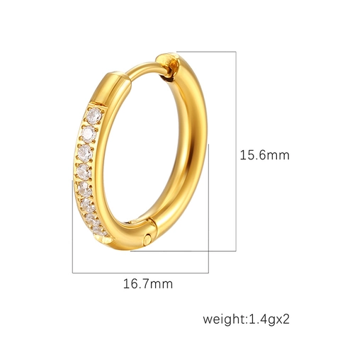 Huggie Hoop Earrings Stainless Steel Zircon Inlaid Round Geometric Minimalist Fashion Jewelry For Women